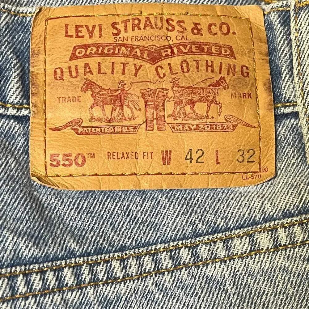 VTG 90s Levis 550 Jeans 42x32 Relaxed Fit Tapered Leg Blue Baggy Grunge USA 1997